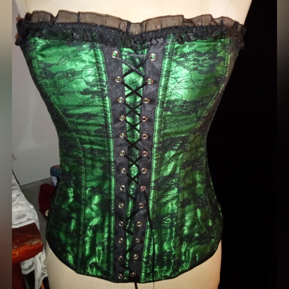 8thCorset Lace Up Back Sexy Floral Corset Lingerie Bustier Pretty Green